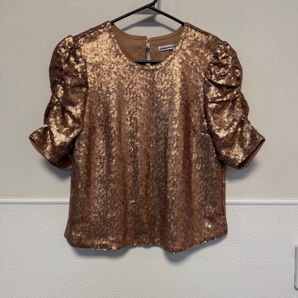 Women's Abercrombie & Fitch M Gold Bronze Sequin Puff Sleeve Blouse New NWOT - Picture 8 of 16